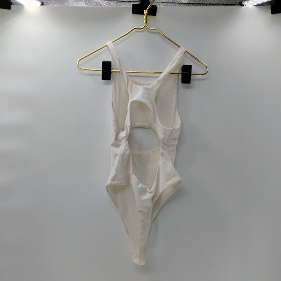 For Love and Lemons White Cut Out Ribbed Thong Bodysuit Medium Sexy Summer - Picture 10 of 15